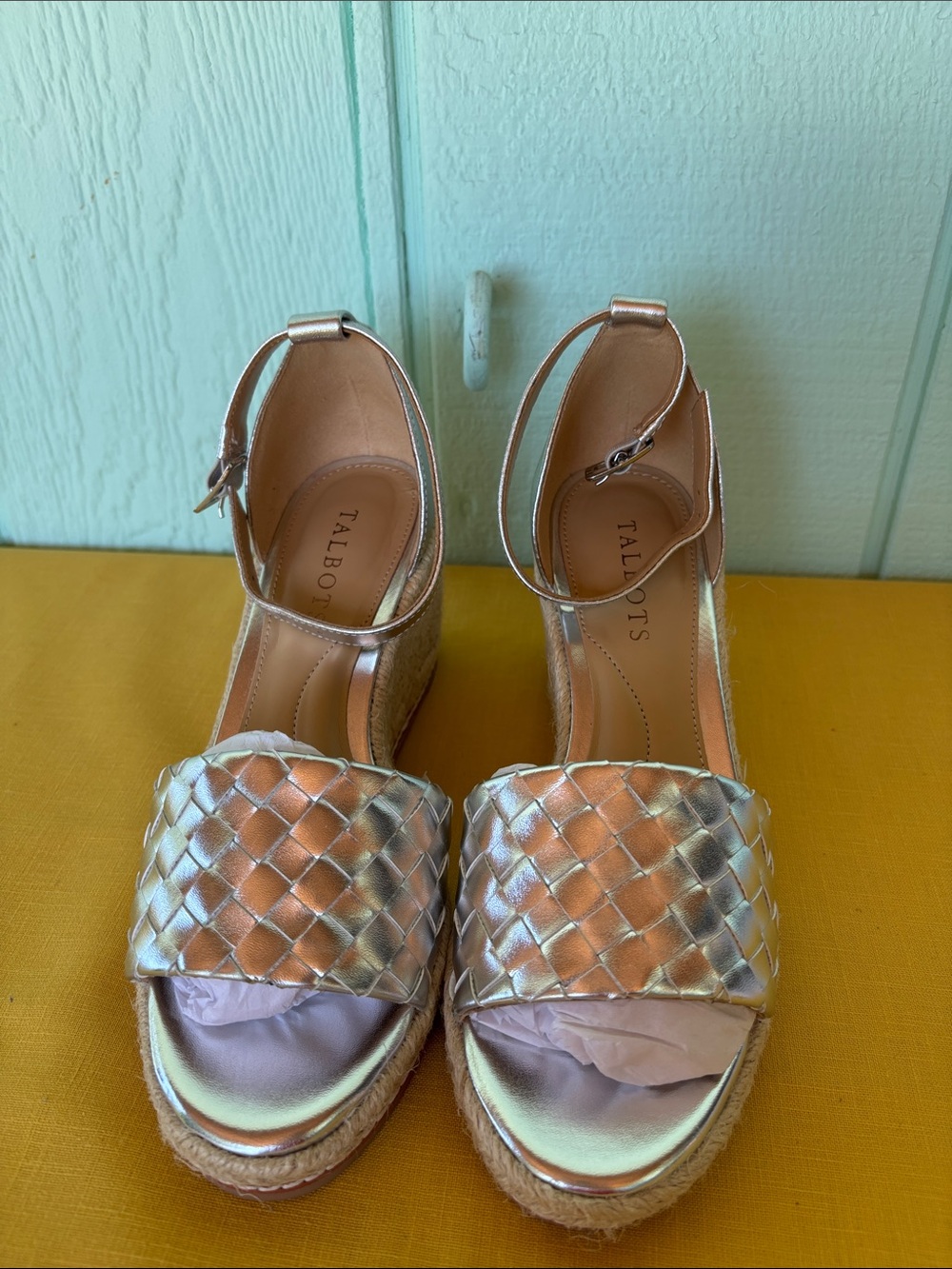 Talbots Silver Woven Espadrille Wedge Sandals